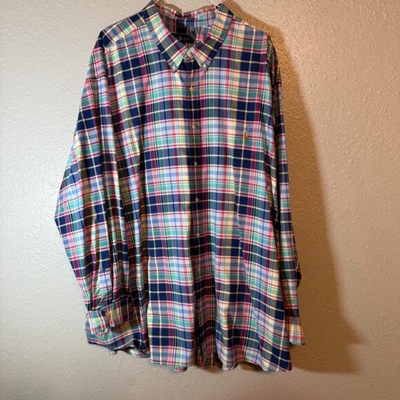 5XB Ralph Lauren Blue Green Red Striped Plaid Button Up Long Sleeve Shirt - Picture 7 of 7